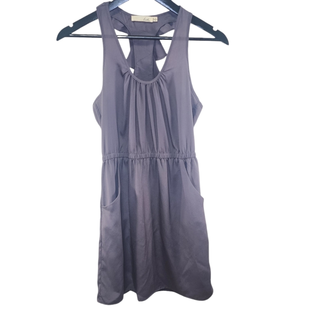 LUSH RUFFLE RACERBACK DRESS W/ POCKETS. GRAY/SMALL - Picture 1 of 7